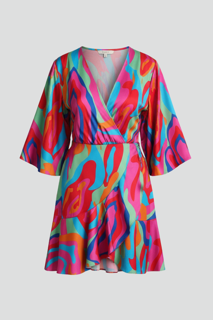 Robe Mini Femme avec Manches Chauve-Souris et Ceinture à Nouer