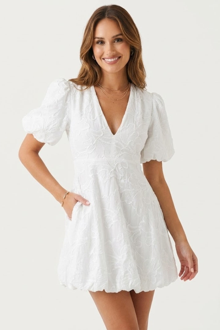 Robe Mini Femme avec Manches Bouffantes