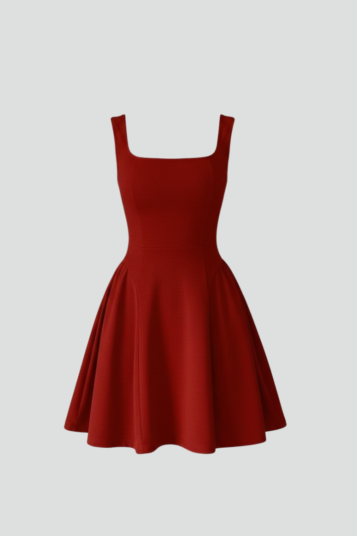 Robe Mini Femme avec Décolleté Carré et Sans Manches
