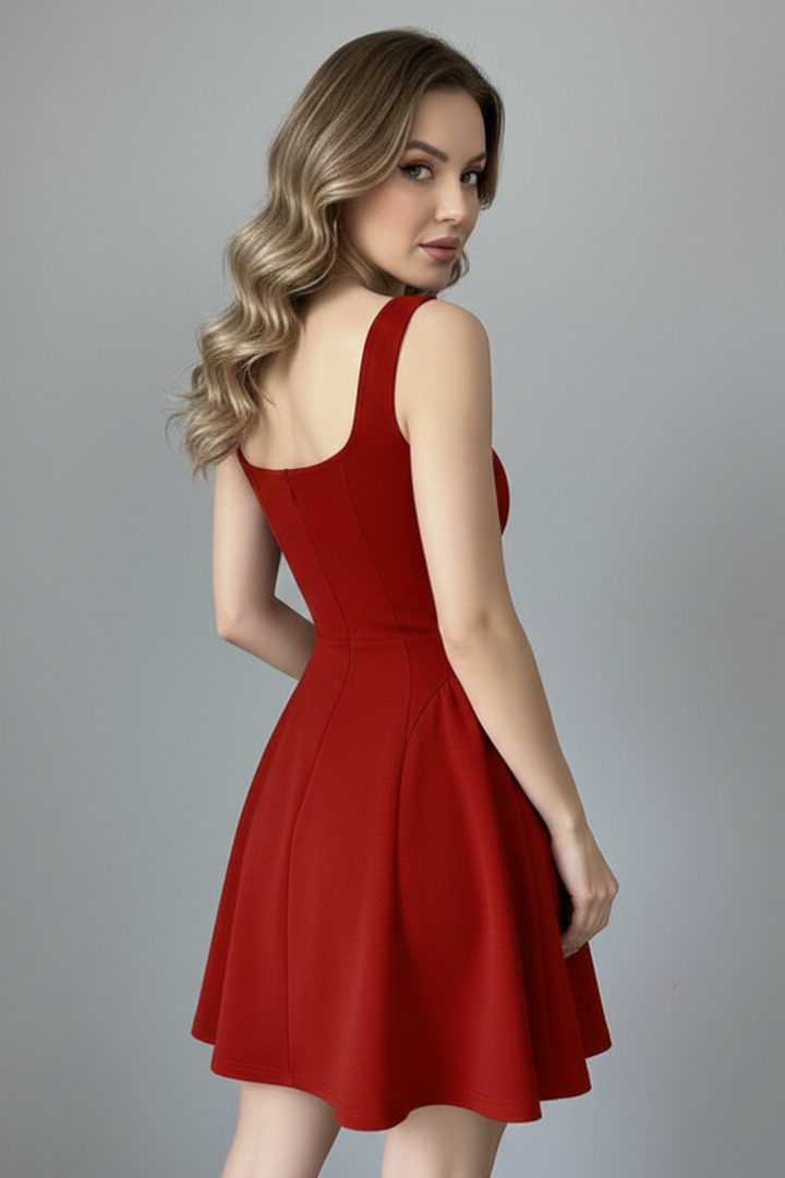 Robe Mini Femme avec Décolleté Carré et Sans Manches