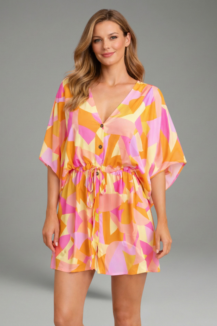 Robe Mini Femme avec Décolleté en V et Ceinture à Nouer