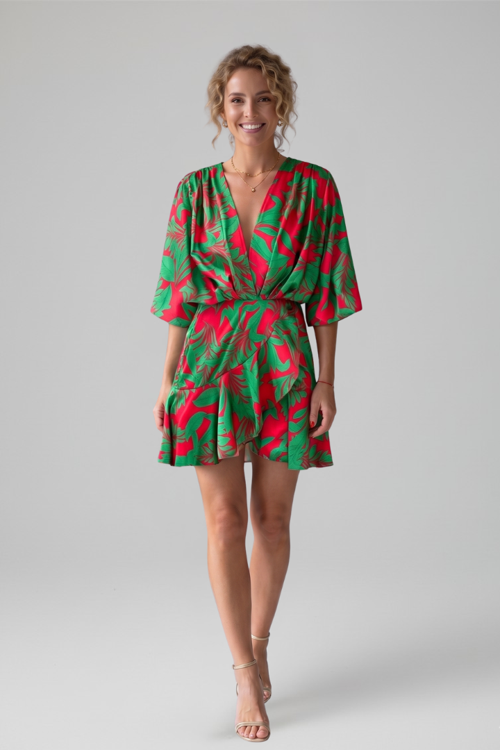 Robe Mini Femme avec Décolleté en V pour l'Été