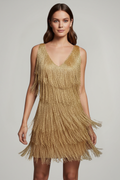 Robe Mini Femme avec Encolure en V et Surface à Franges