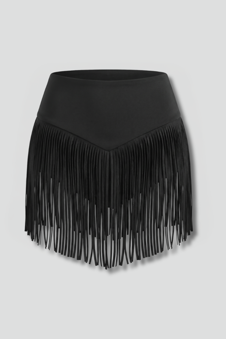 Jupe Mini Femme à Taille Haute et Ourlet Frangé