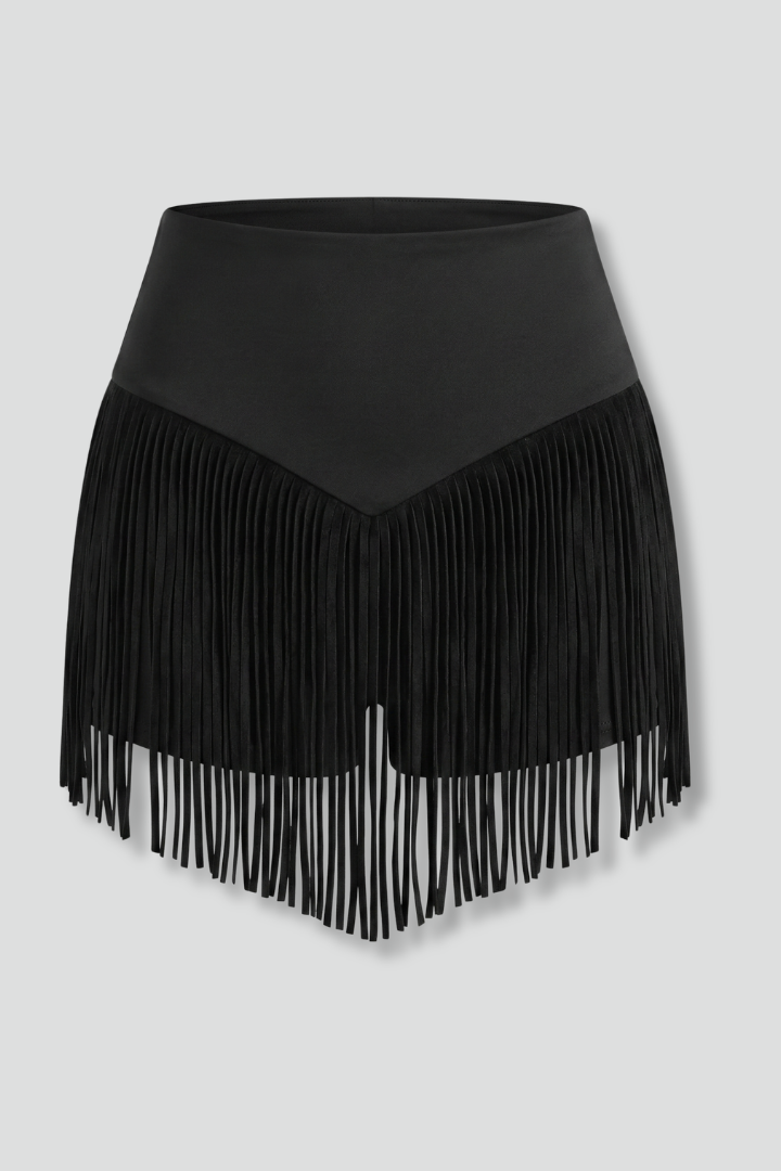 Jupe Mini Femme avec Taille Haute et Ourlet Frangé