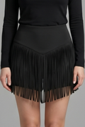 Jupe Mini Femme à Taille Haute et Ourlet Frangé