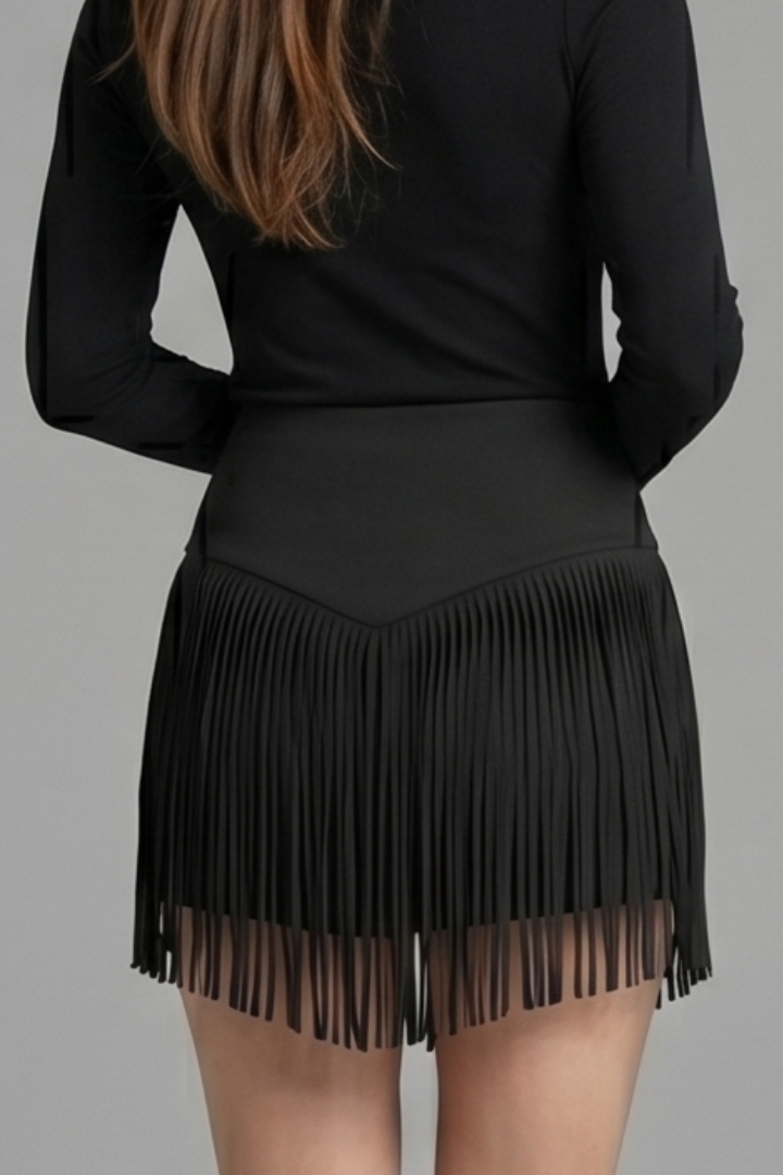 Jupe Mini Femme à Taille Haute et Ourlet Frangé