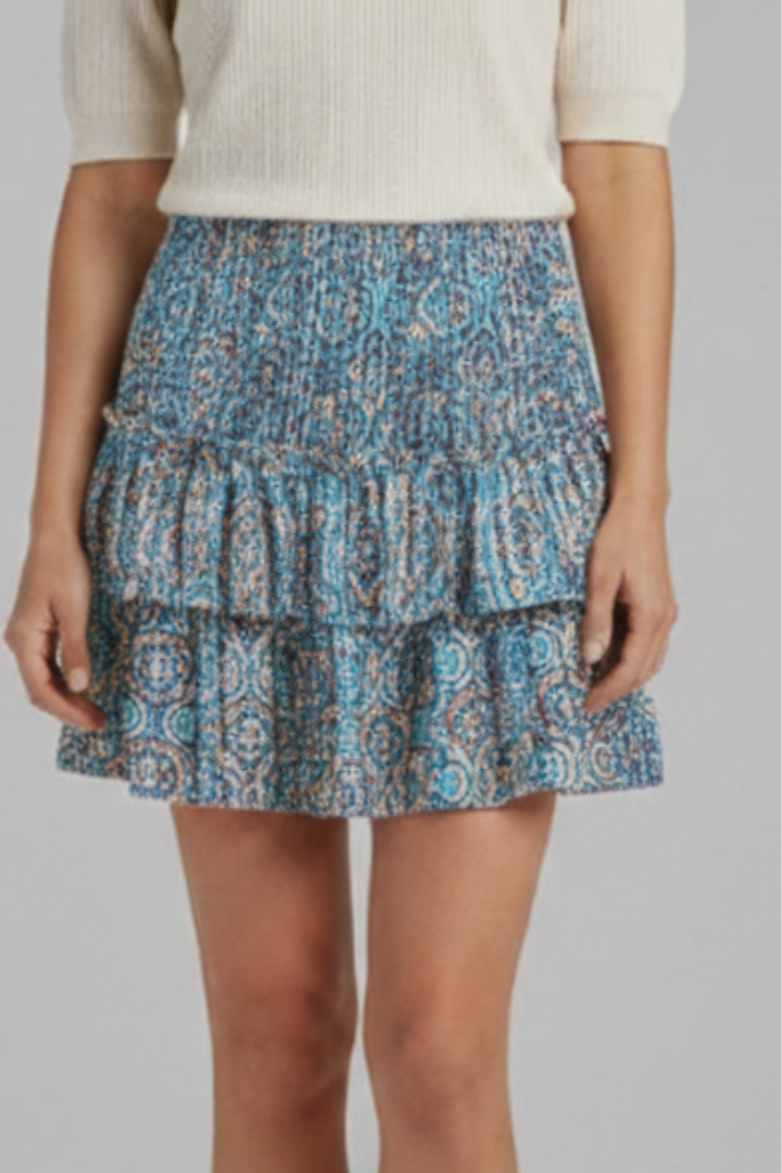 Jupe Mini Femme avec Taille Froncée et Volants