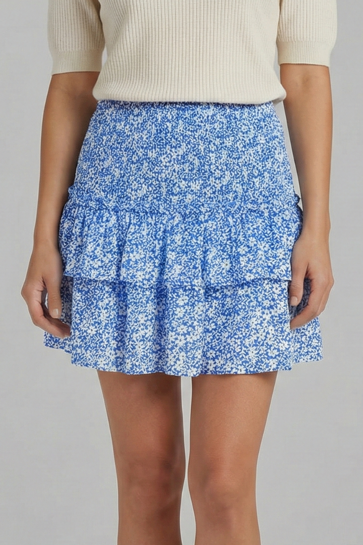 Jupe Mini Femme avec Taille Froncée et Volants