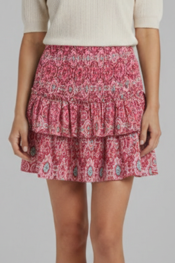 Jupe Mini Femme avec Taille Froncée et Volants