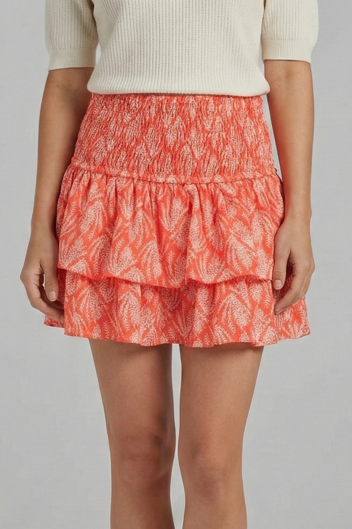 Jupe Mini Femme avec Taille Froncée et Volants