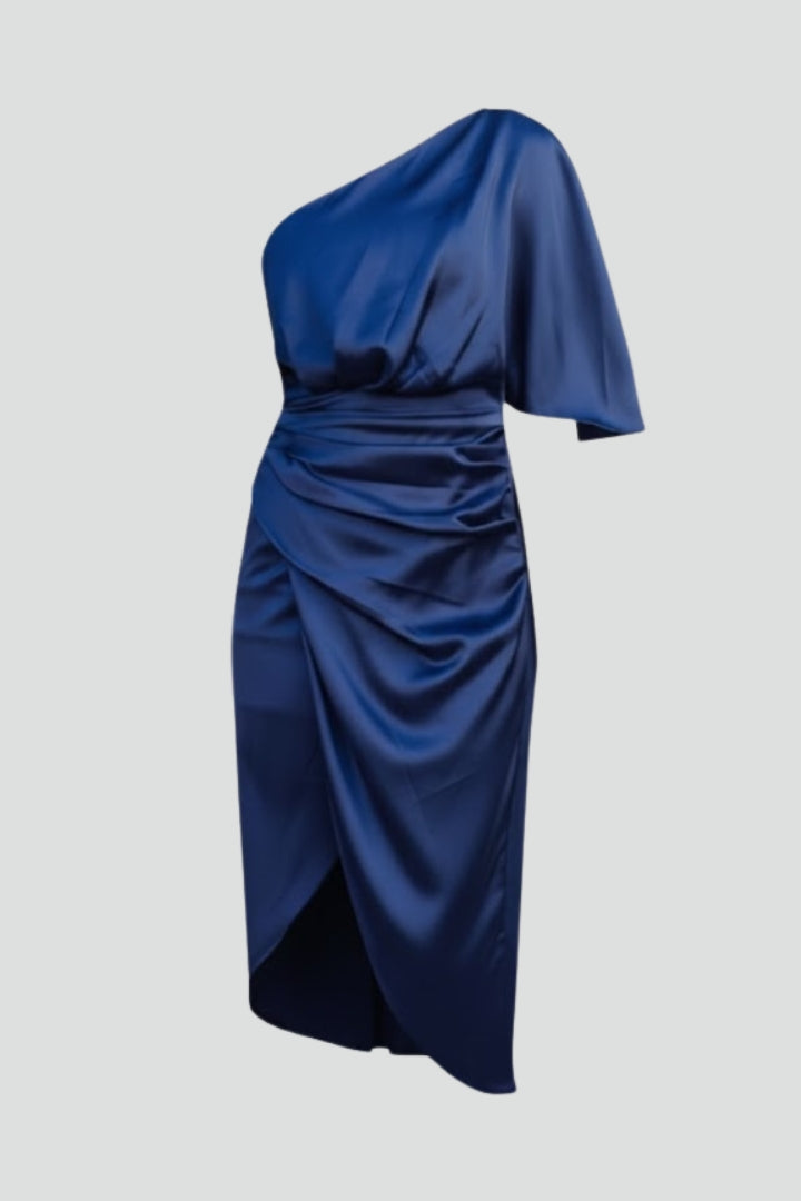 Robe midi à une épaule pour femmes avec taille drapée