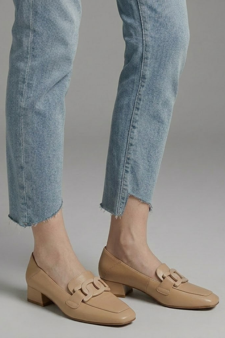 Mocassins orthopédiques en cuir pour femmes avec bout carré pour un usage quotidien