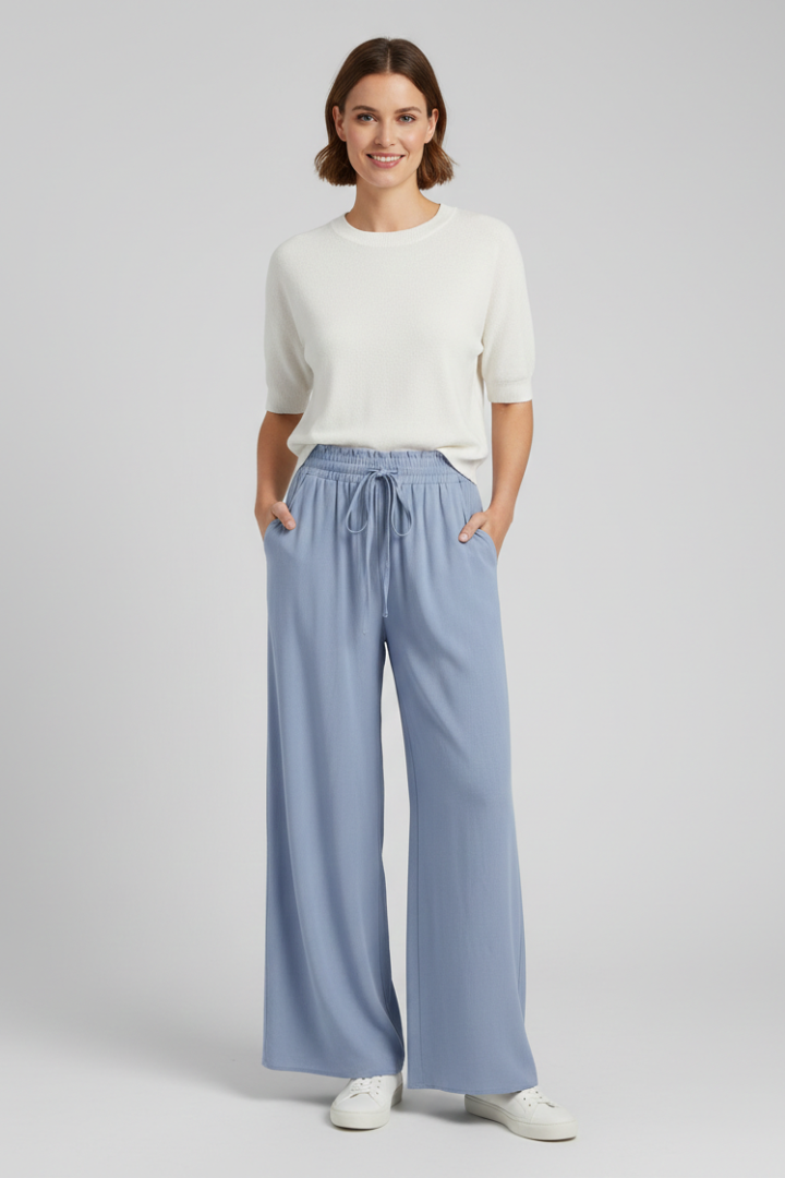 Pantalons Palazzo pour Femmes avec Taille Élastique et Poches Latérales