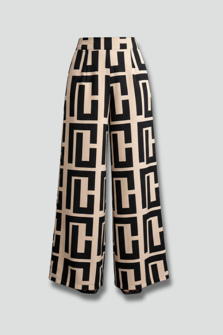 Pantalon Palazzo Femme avec Imprimé Graphique et Jambes Larges