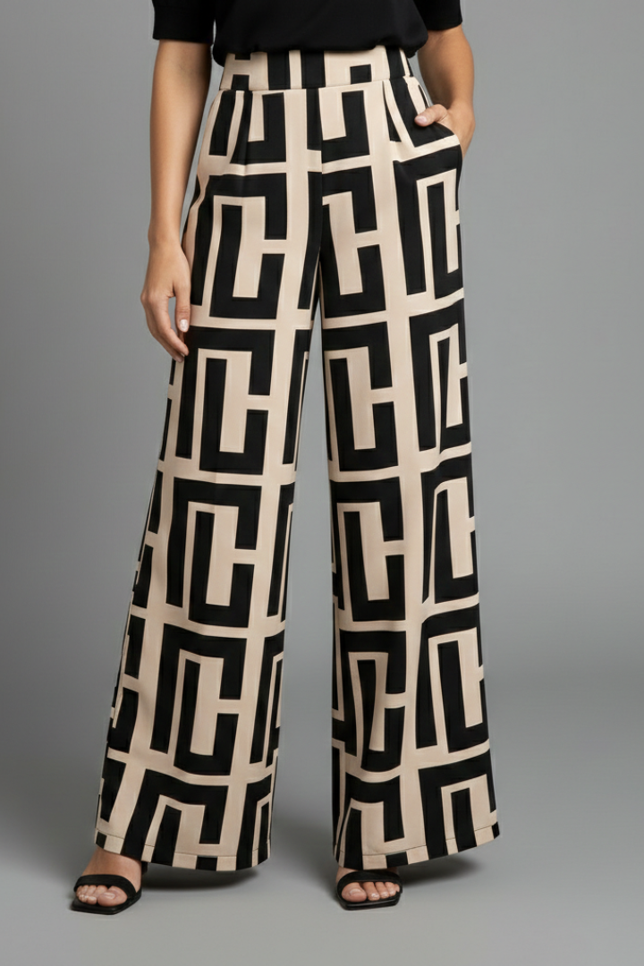 Pantalon Palazzo Femme avec Imprimé Graphique et Jambes Larges