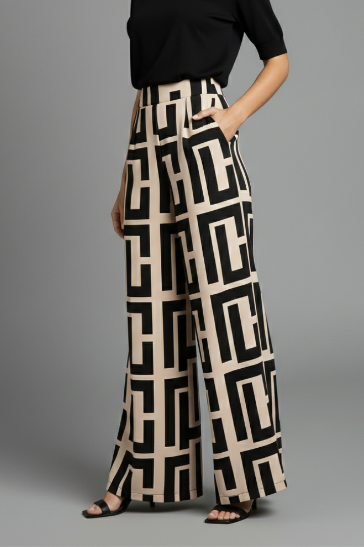 Pantalon Palazzo Femme avec Imprimé Graphique et Jambes Larges