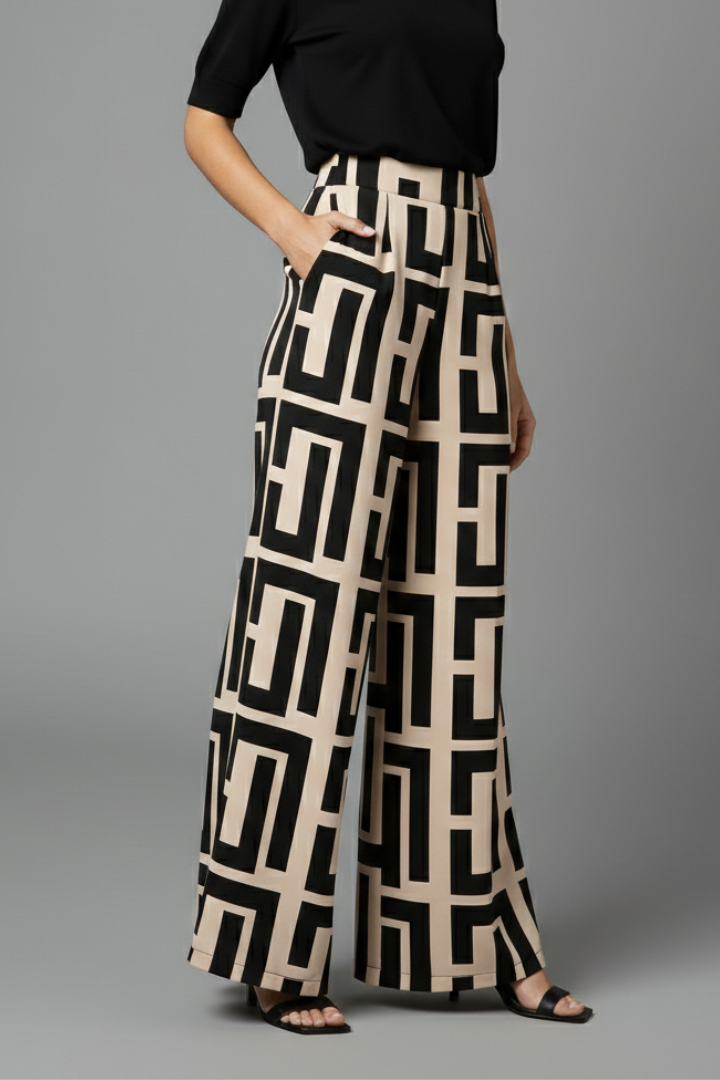 Pantalon Palazzo Femme avec Imprimé Graphique et Jambes Larges