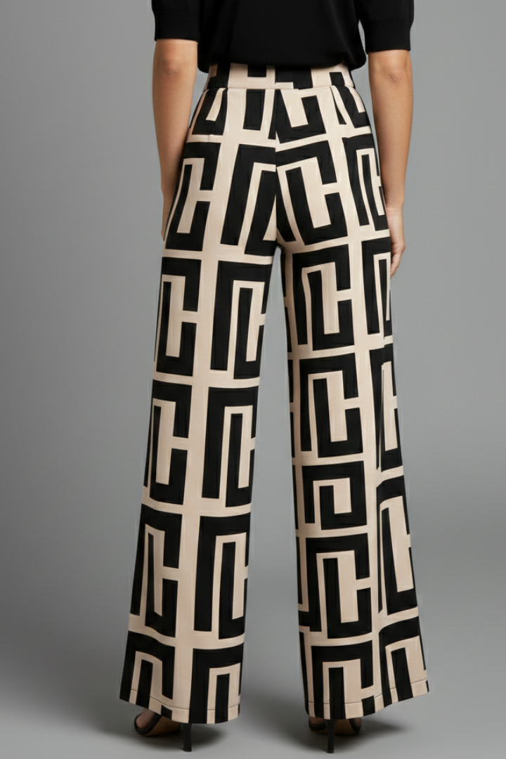 Pantalon Palazzo Femme avec Imprimé Graphique et Jambes Larges