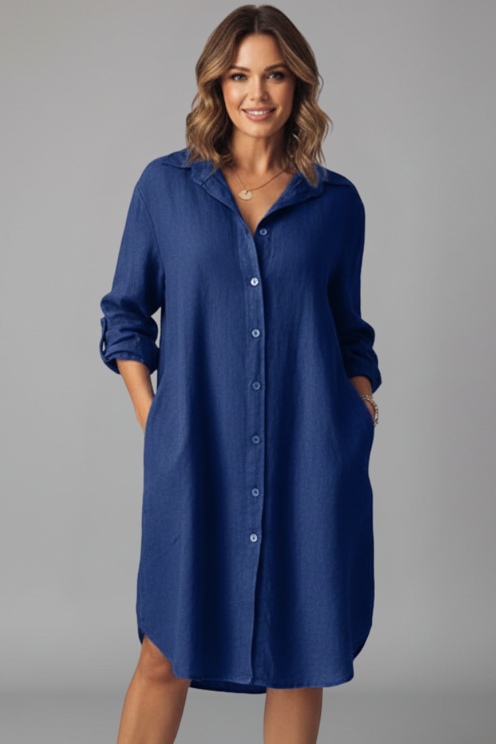 Robe Chemise Femme avec Col Revers et Fermeture Boutonnée