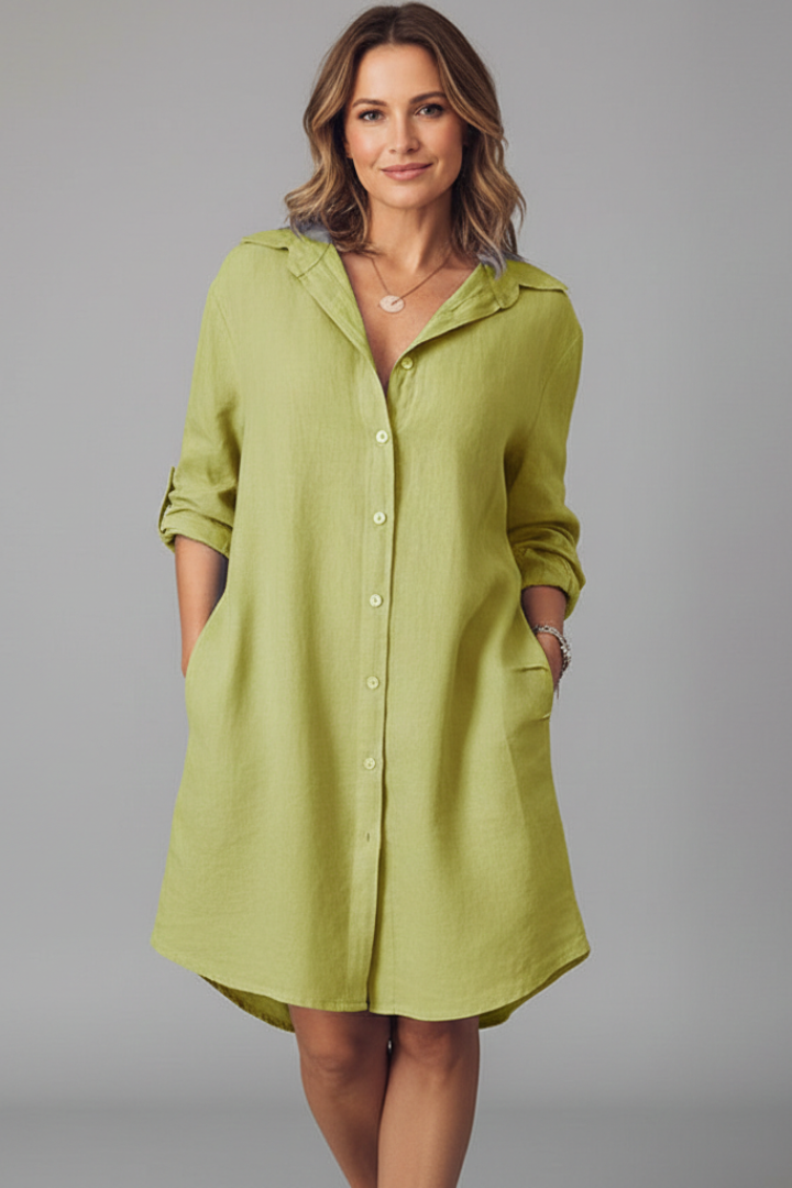 Robe Chemise Femme avec Col Revers et Fermeture Boutonnée