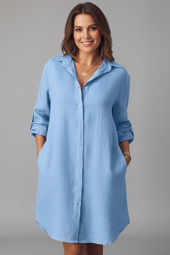 Robe Chemise Femme avec Col Revers et Fermeture Boutonnée