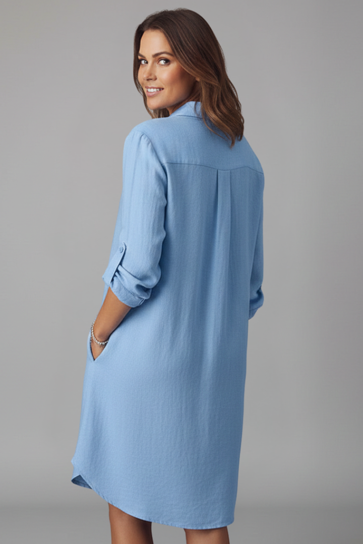 Robe Chemise Femme avec Col Revers et Fermeture Boutonnée