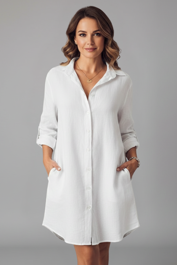 Robe Chemise Femme avec Col Revers et Fermeture Boutonnée