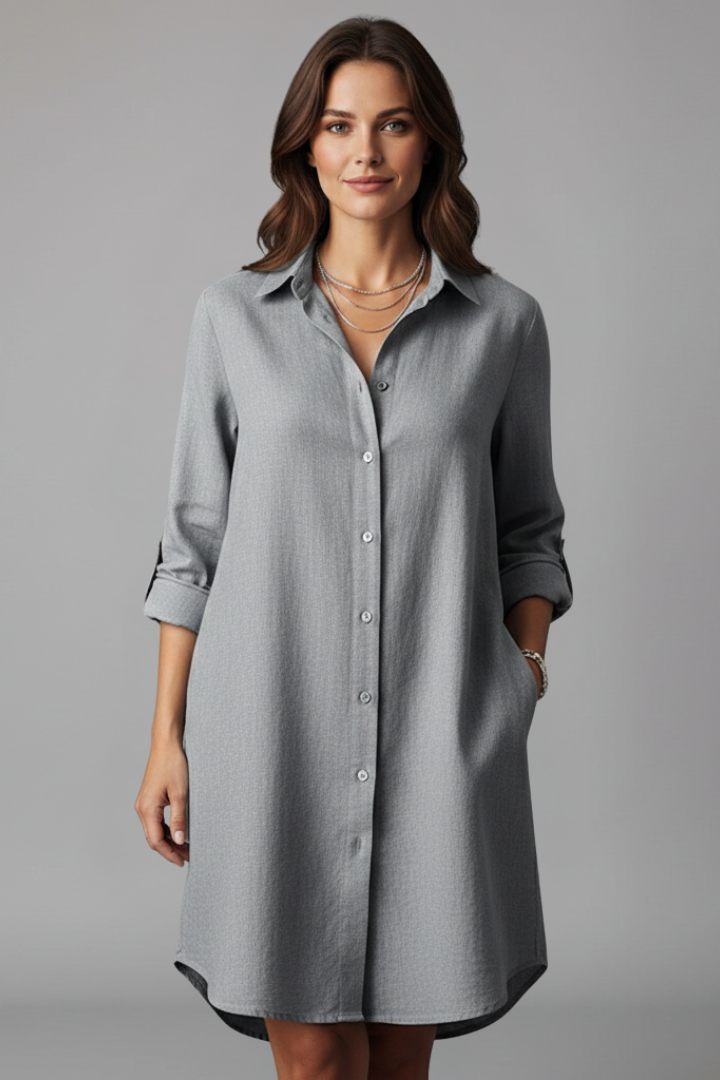 Robe Chemise Femme avec Col Revers et Fermeture Boutonnée