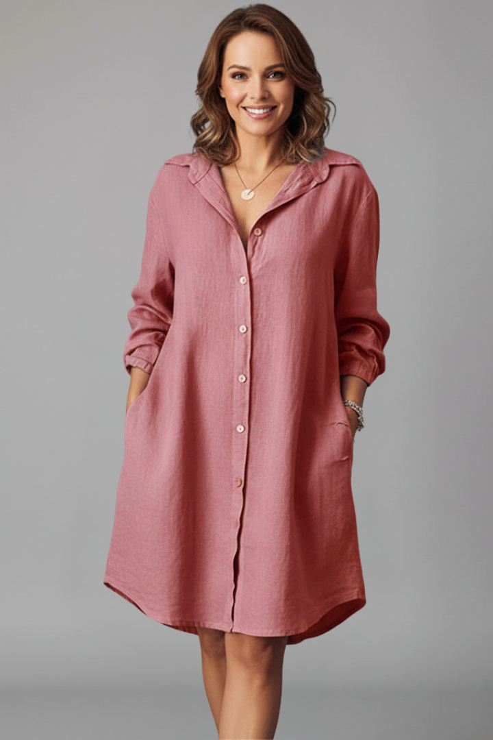 Robe Chemise Femme avec Col Revers et Fermeture Boutonnée