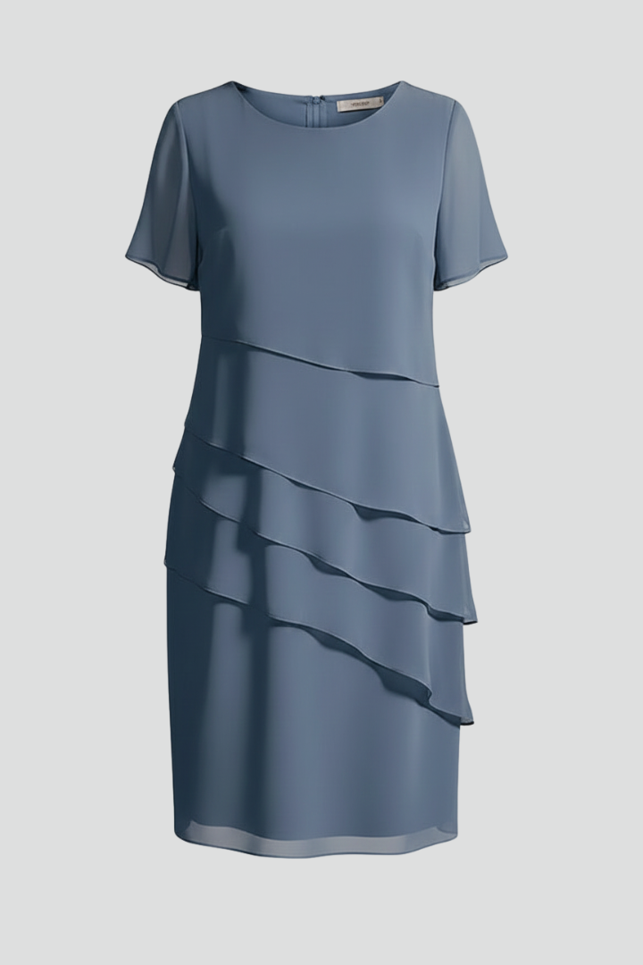 Robe à manches courtes pour femmes avec panneau avant superposé et ourlet droit