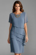 Robe à manches courtes pour femmes avec panneau avant superposé et ourlet droit