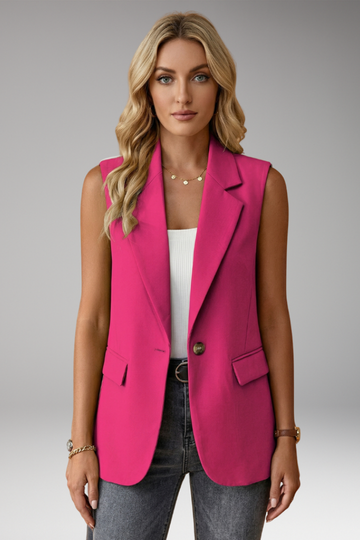 Blazer sans manches pour femmes avec col à revers et poches
