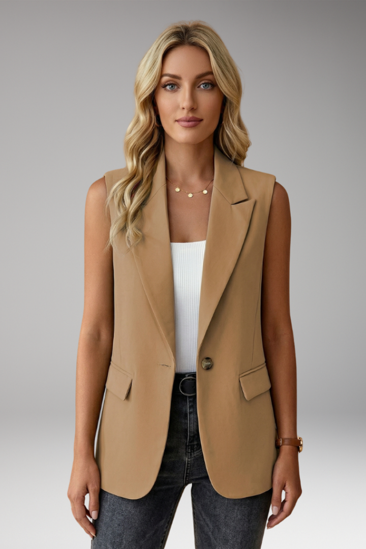 Blazer sans manches pour femmes avec col à revers et poches