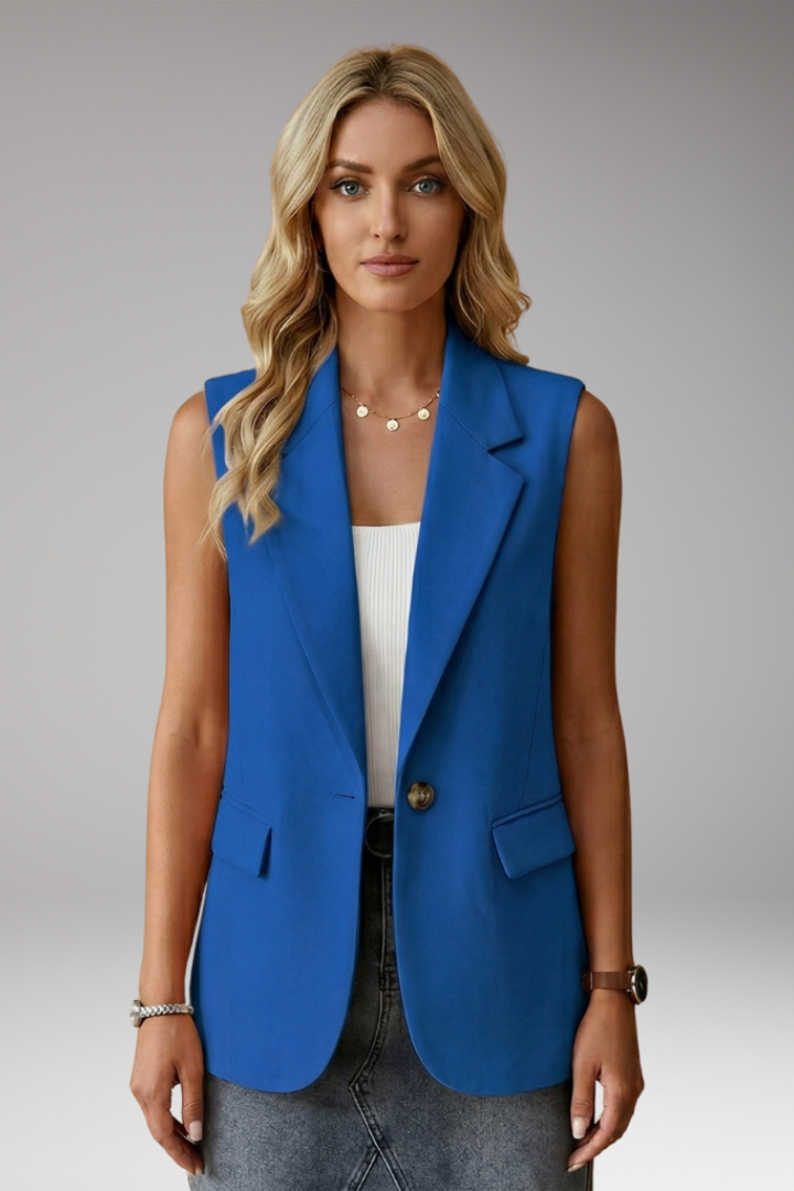 Blazer sans manches pour femmes avec col à revers et poches