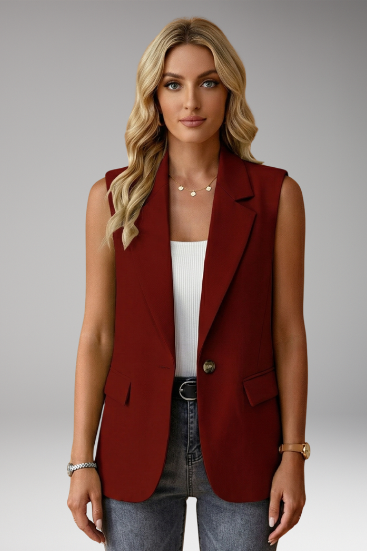 Blazer sans manches pour femmes avec col à revers et poches