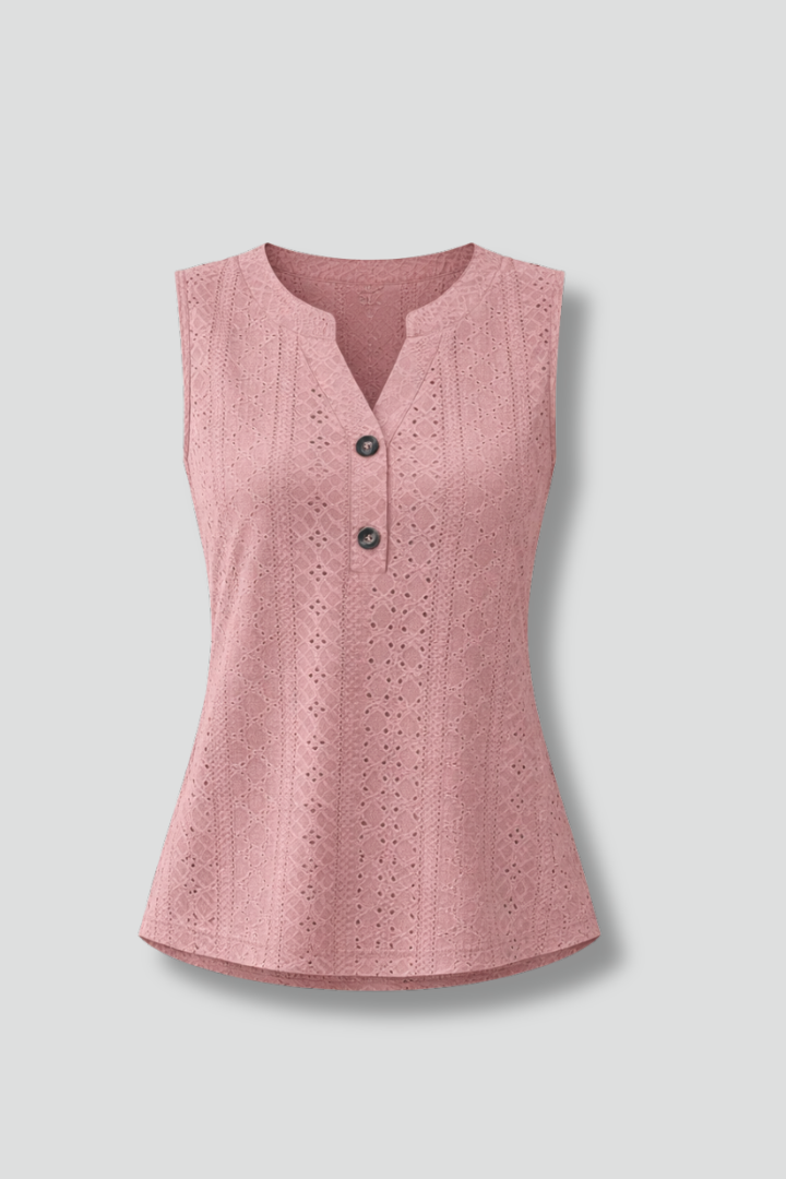 Blouse sans manches pour femmes avec décolleté en V et motif œillet