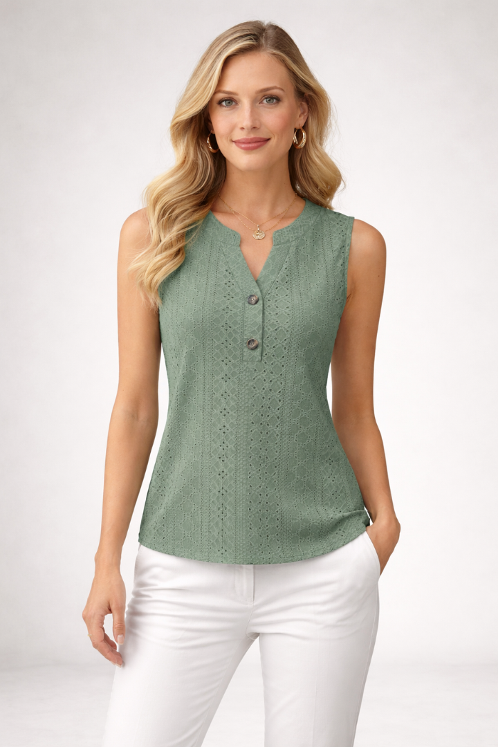 Blouse sans manches pour femmes avec décolleté en V et motif œillet