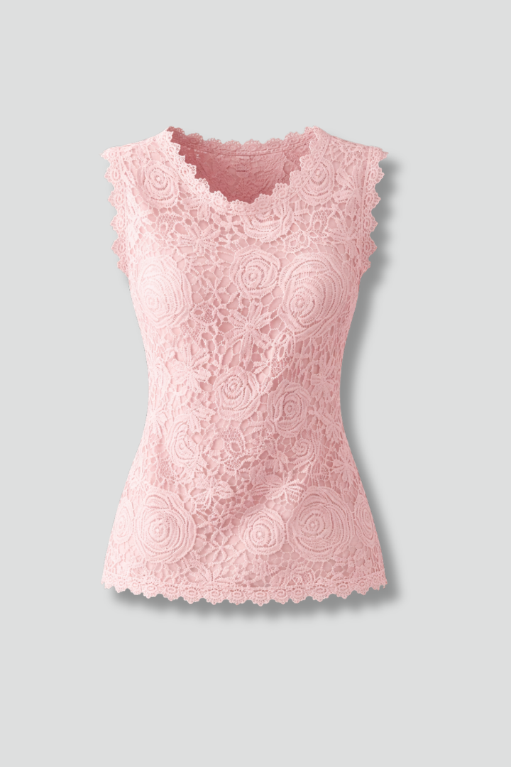 Blouse sans manches pour femmes avec décolleté en V et surface en dentelle