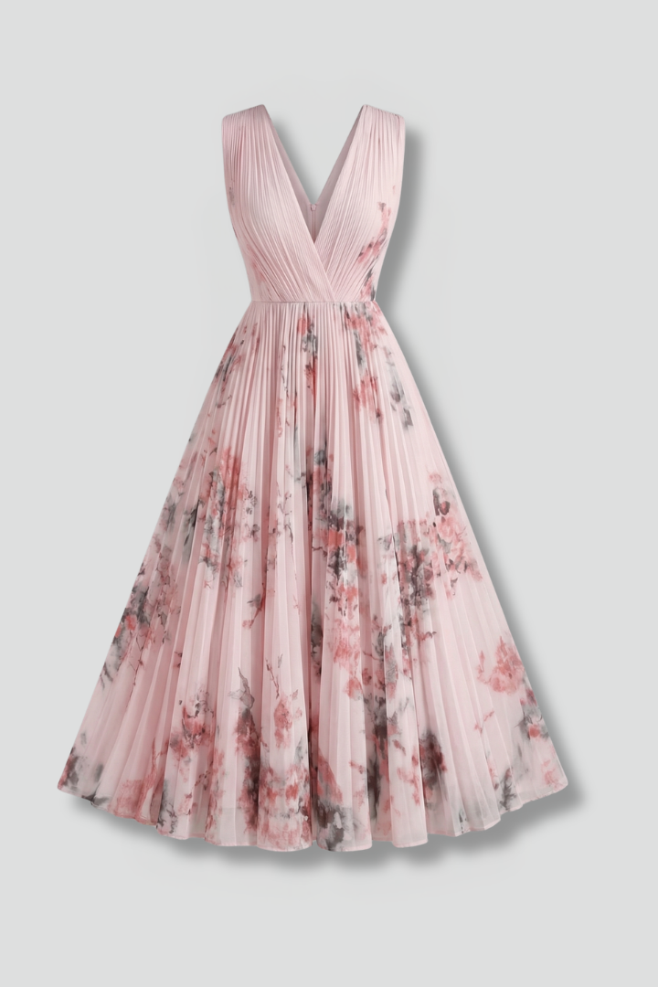 Robe sans manches pour femmes avec décolleté en V et jupe plissée