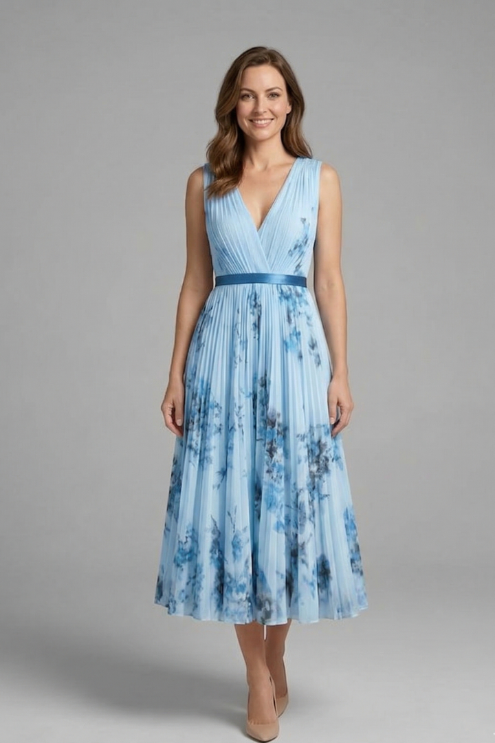 Robe sans manches pour femmes avec décolleté en V et jupe plissée