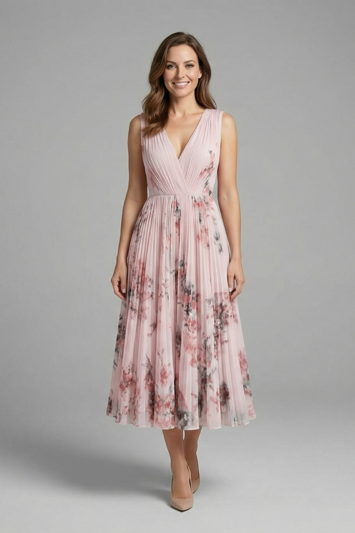 Robe sans manches pour femmes avec décolleté en V et jupe plissée
