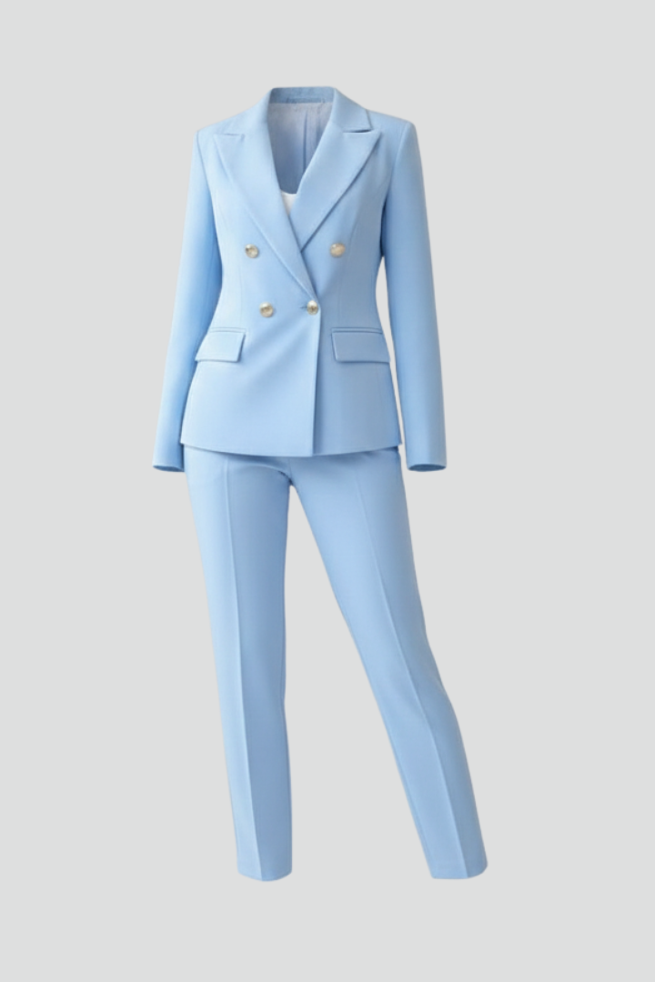 Ensemble de Costume Femme avec Veste Boutonnée et Pantalon Droit