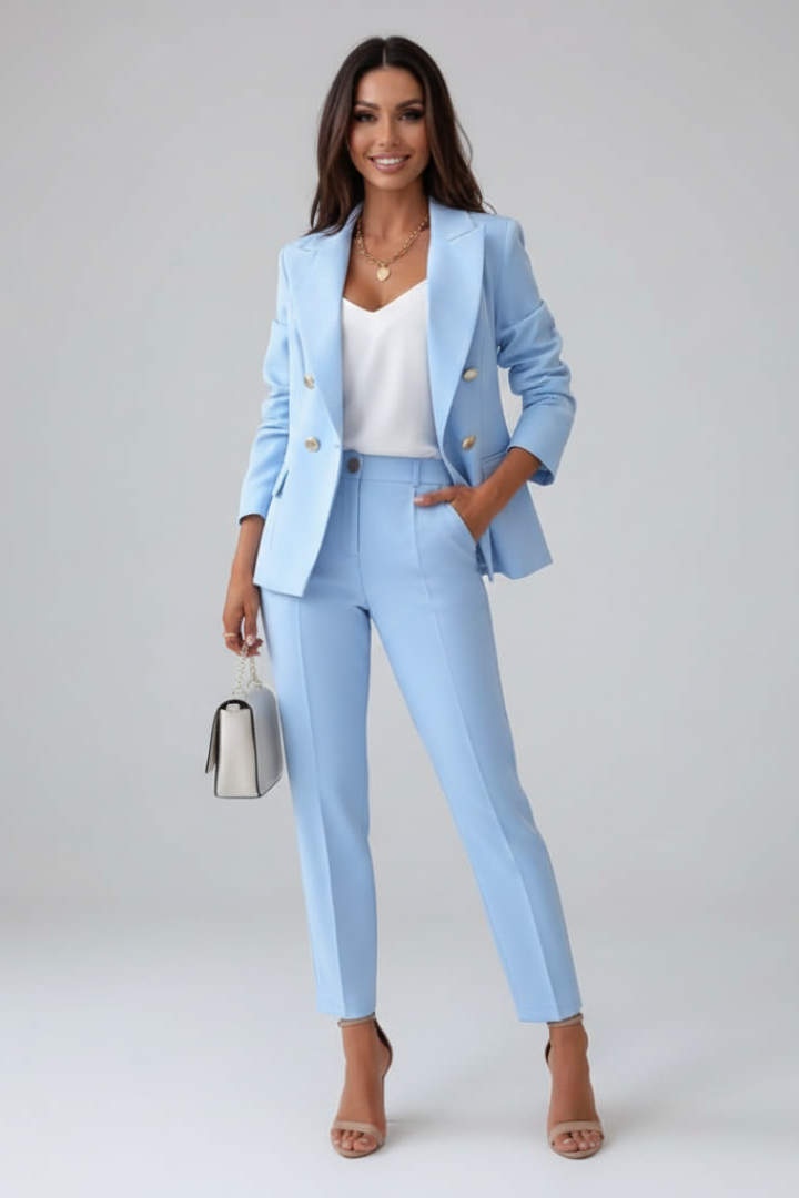 Ensemble de Costume Femme avec Veste Boutonnée et Pantalon Droit