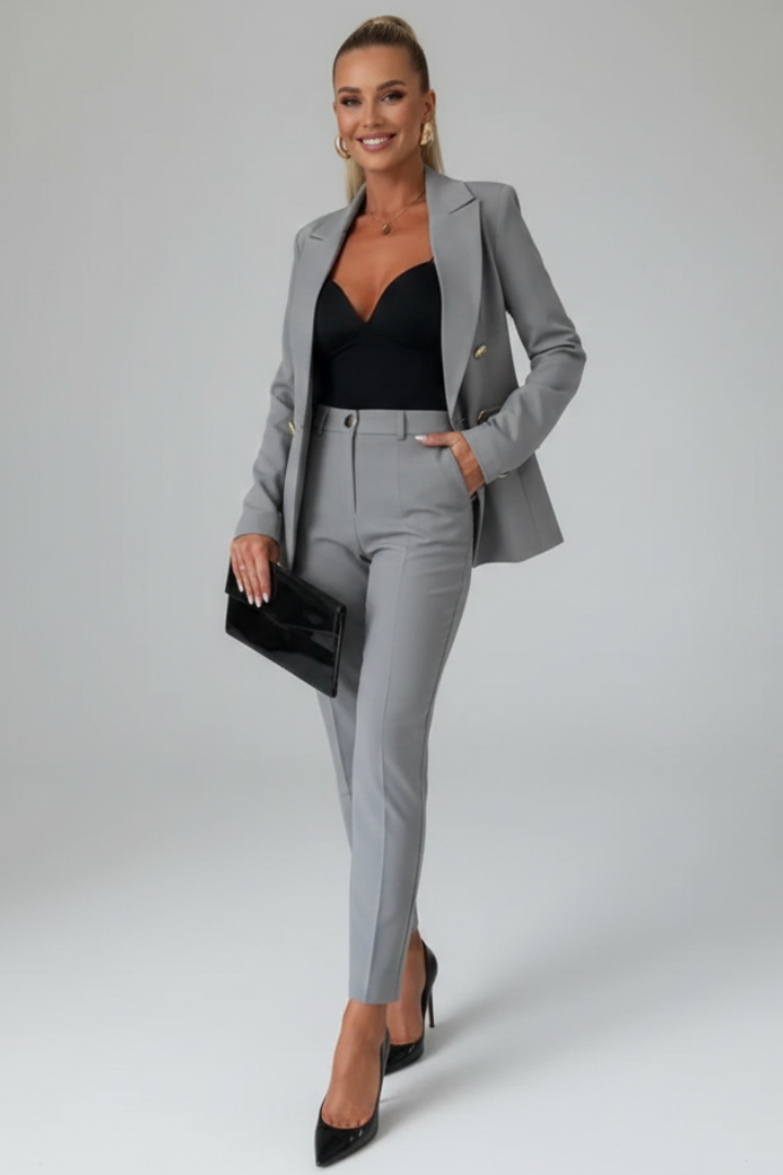 Ensemble de Costume Femme avec Veste Boutonnée et Pantalon Droit