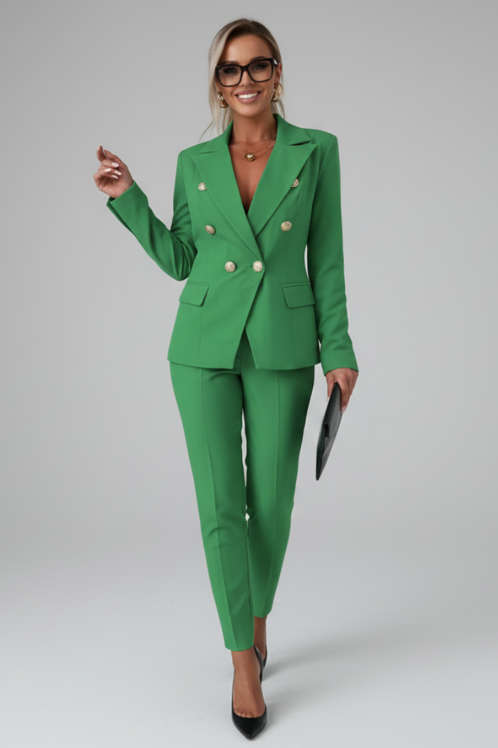 Ensemble de Costume Femme avec Veste Boutonnée et Pantalon Droit