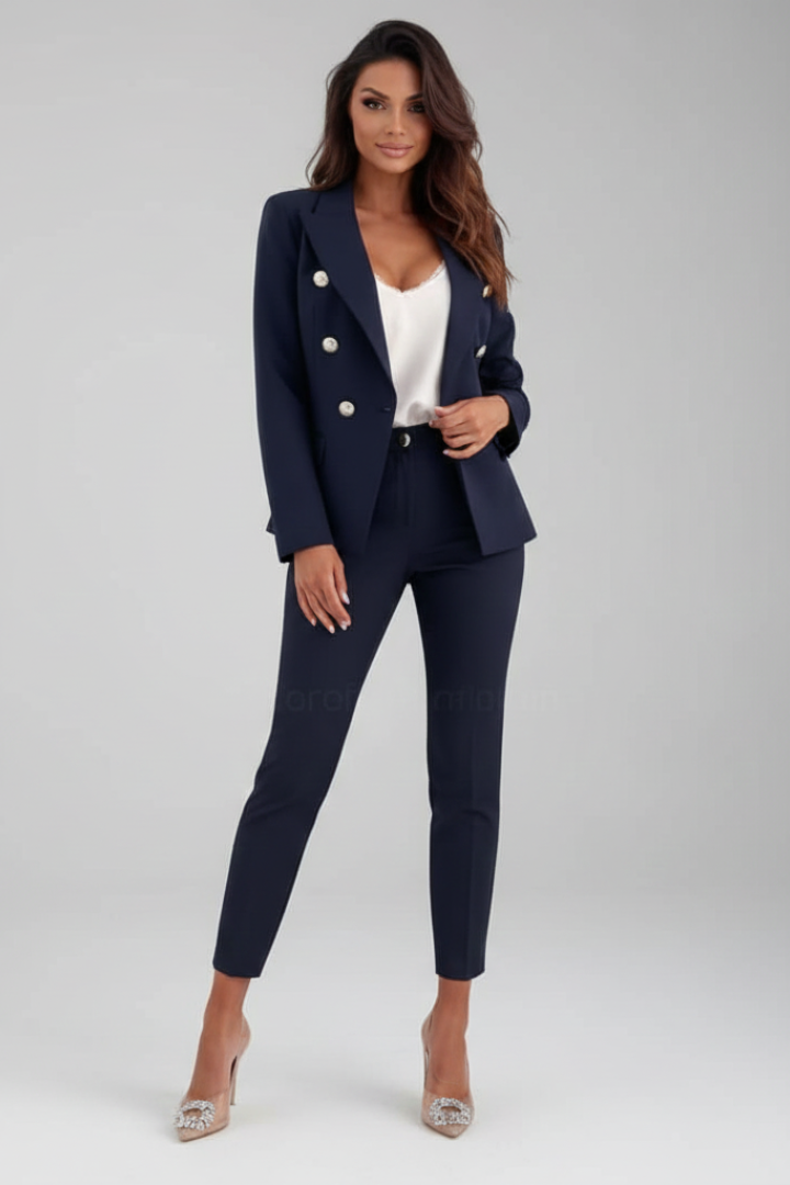 Ensemble de Costume Femme avec Veste Boutonnée et Pantalon Droit