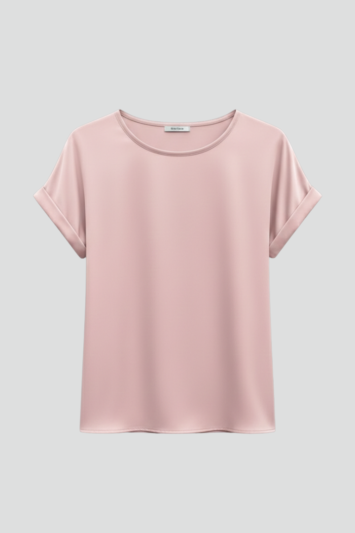 T-shirt Femme avec Encolure Ronde et Manches Roulées
