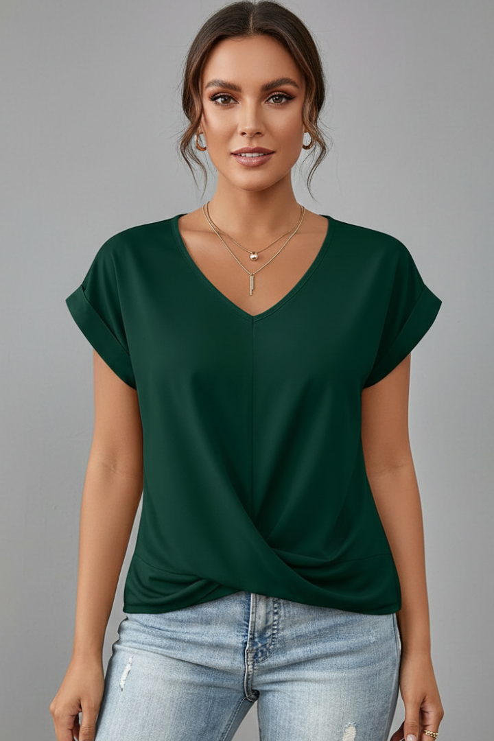 T-shirt Femme à Col V et Manches Courtes