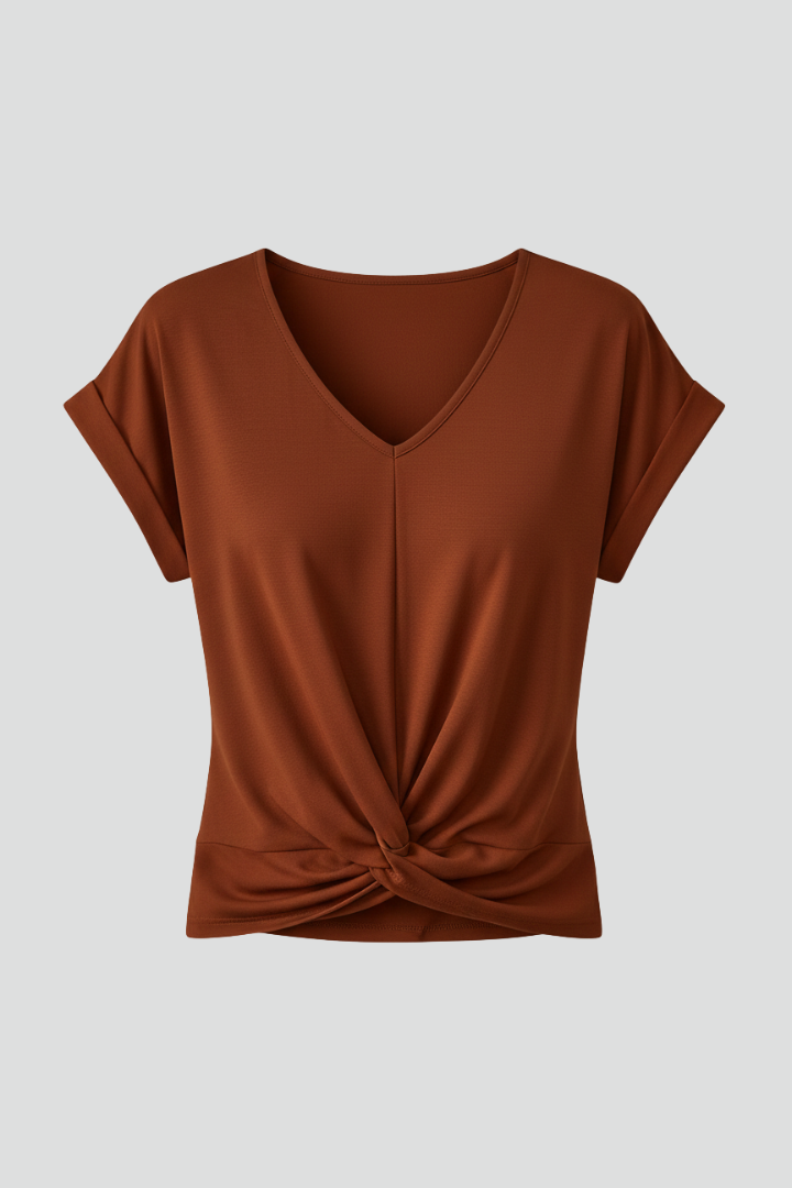 T-shirt Femme à Col V et Manches Courtes